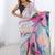 Multi color chinon printed party wear saree