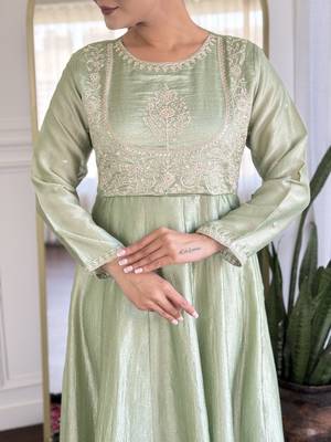 Women's  Embroidery Vichitra Silk Flared Kurta Pant with Dupatta Set 3