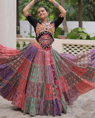 multi color cotton digital printed navratri crop top lehenga 1