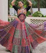 multi color cotton digital printed navratri crop top lehenga