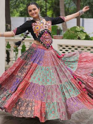 multi color cotton digital printed navratri crop top lehenga 2