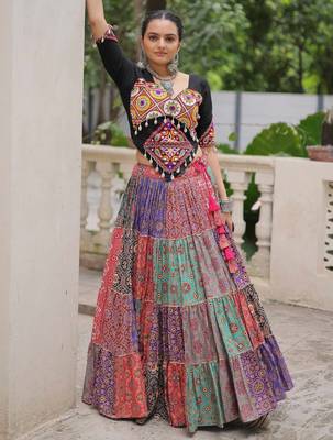 multi color cotton digital printed navratri crop top lehenga 4