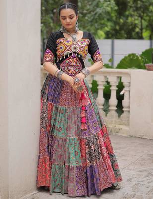 multi color cotton digital printed navratri crop top lehenga 5
