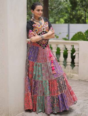multi color cotton digital printed navratri crop top lehenga 6