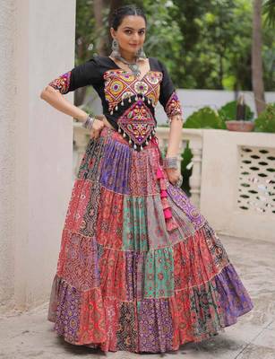 multi color cotton digital printed navratri crop top lehenga 7