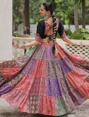 multi color cotton digital printed navratri crop top lehenga 8