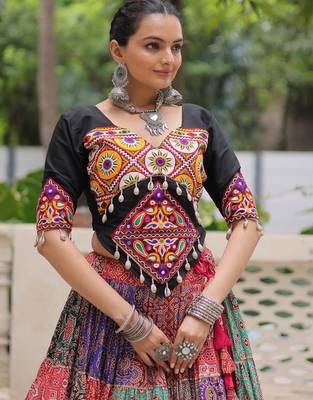 multi color cotton digital printed navratri crop top lehenga 9