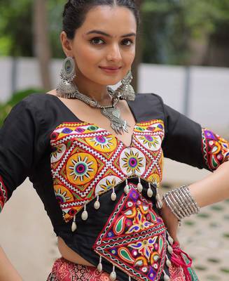 multi color cotton digital printed navratri crop top lehenga 10