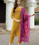 Women Viscos Weaving Hand & Threadwork Kurta With Trousers & With Dupatta