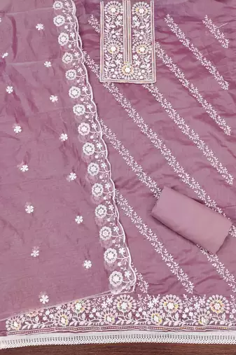 Women's levender unstitched thread embroidery chanderi cotton dress material (cp9101ldr)