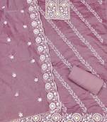 Women's levender thread embroidery chanderi cotton dress material