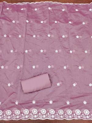 Women's levender thread embroidery chanderi cotton dress material 3