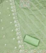 Women's light green thread embroidery chanderi cotton dress material