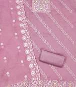 Women's pink thread embroidery chanderi cotton dress material