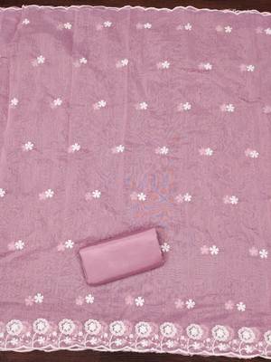 Women's pink thread embroidery chanderi cotton dress material 3