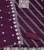 Women's purple thread embroidery chanderi cotton dress material