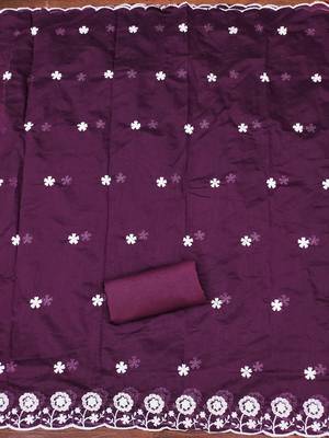 Women's purple thread embroidery chanderi cotton dress material 3