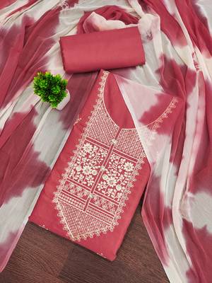 Women's pink thread embroidery pc cotton dress material 1