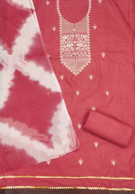 Women's pink thread embroidery pc cotton dress material 2