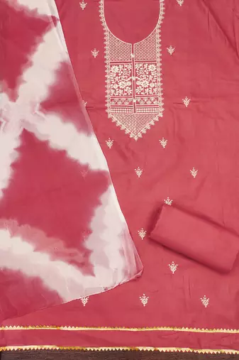 Women's pink thread embroidery pc cotton dress material