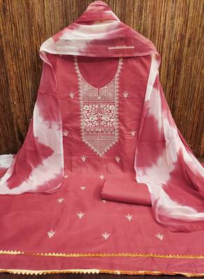 Women's pink thread embroidery pc cotton dress material 3
