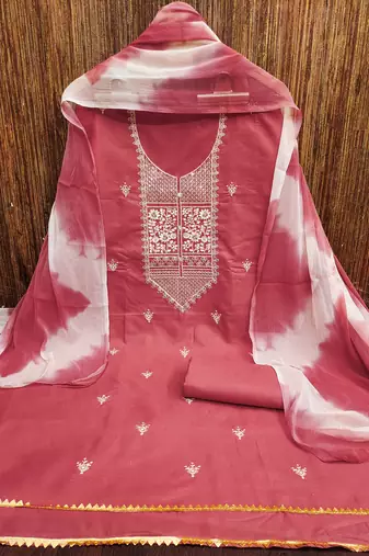 Women's pink thread embroidery pc cotton dress material