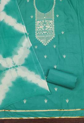 Women's sea green thread embroidery pc cotton dress material 2