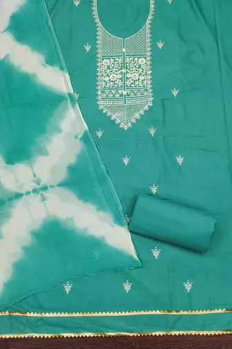 Women's sea green thread embroidery pc cotton dress material