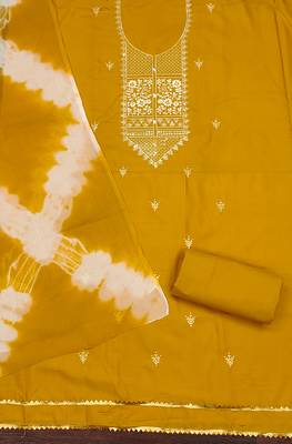 Women's yellow thread embroidery pc cotton dress material 2