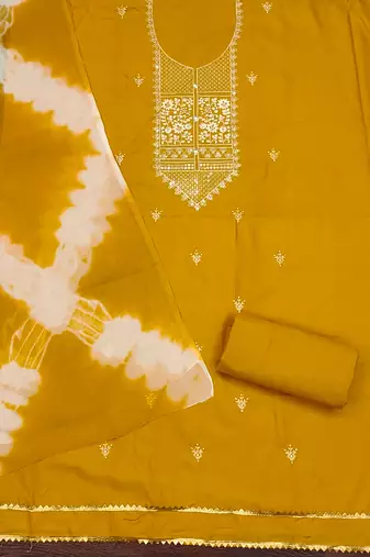 Women's yellow thread embroidery pc cotton dress material