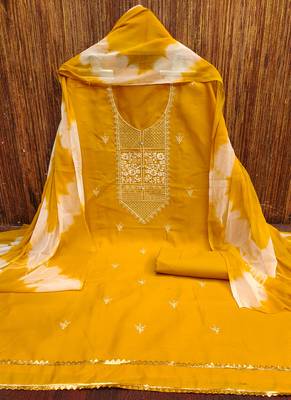 Women's yellow thread embroidery pc cotton dress material 3