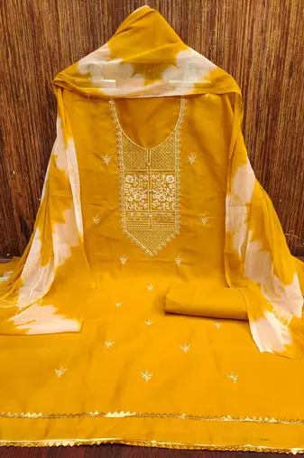 Women's yellow thread embroidery pc cotton dress material