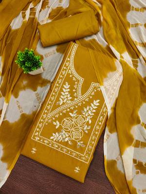 Women's yellow thread sequence embroidery pc cotton dress material 1