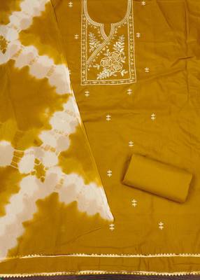 Women's yellow thread sequence embroidery pc cotton dress material 2