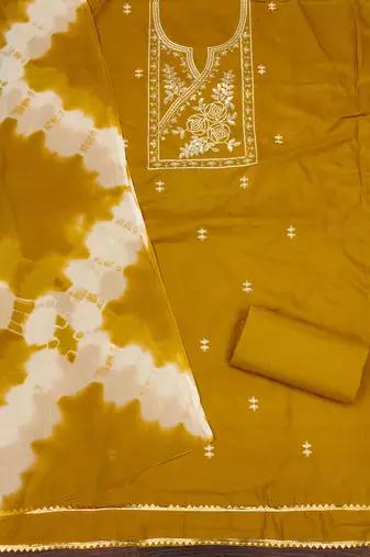 Women's yellow thread sequence embroidery pc cotton dress material