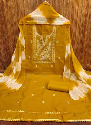 Women's yellow thread sequence embroidery pc cotton dress material 3