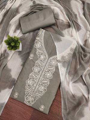 Women's grey thread sequence embroidery pc cotton dress material 1