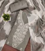 Women's grey unstitched thread sequence embroidery pc cotton dress material (cp9104gry)