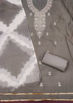 Women's grey thread sequence embroidery pc cotton dress material 2