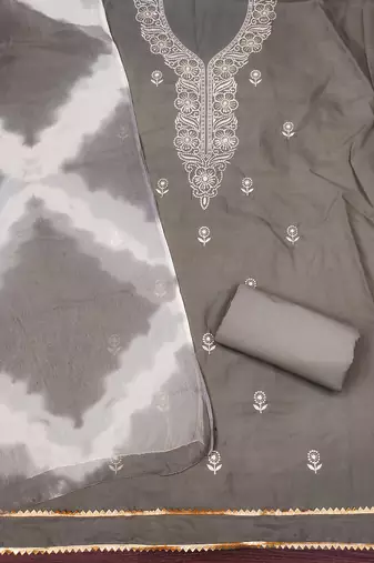 Women's grey thread sequence embroidery pc cotton dress material