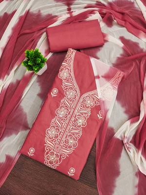 Women's pink thread sequence embroidery pc cotton dress material 1