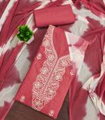 Women's pink thread sequence embroidery pc cotton dress material