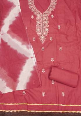 Women's pink thread sequence embroidery pc cotton dress material 2