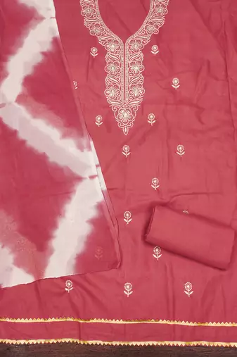 Women's pink thread sequence embroidery pc cotton dress material