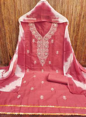Women's pink thread sequence embroidery pc cotton dress material 3