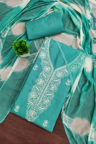 Women's sea green unstitched thread sequence embroidery pc cotton dress material (cp9104sgn)