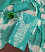 Women's sea green thread sequence embroidery pc cotton dress material