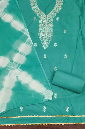 Women's sea green thread sequence embroidery pc cotton dress material
