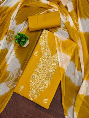 Women's yellow thread sequence embroidery pc cotton dress material 1