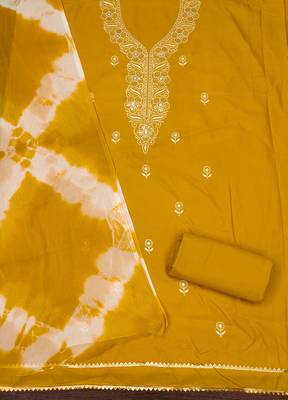Women's yellow thread sequence embroidery pc cotton dress material 2